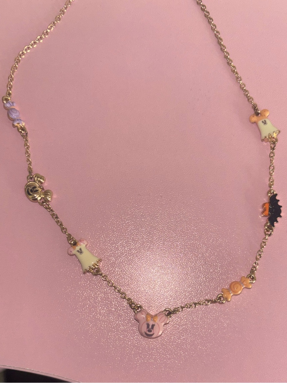 2026 Disney Parks Pastel Pink Halloween Minnie Ghost Pumpkin Necklace